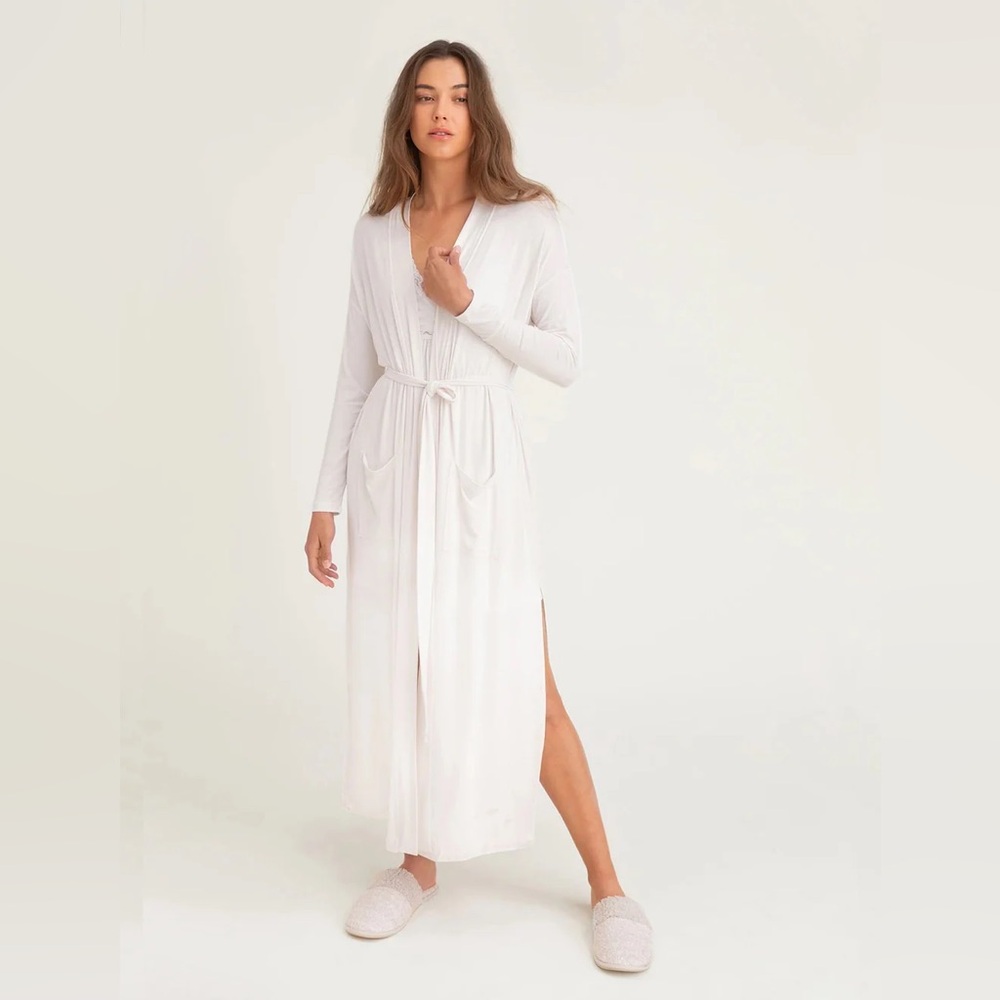 Barefoot Dreams Luxe Milk Jersey Duster Robe Elegant White (Pearl)